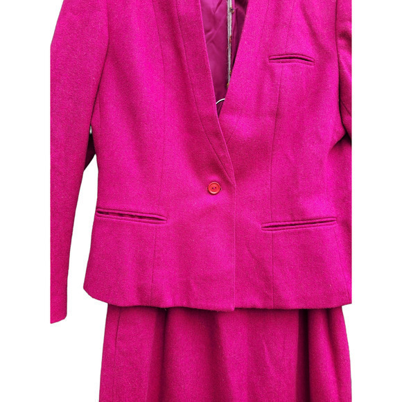 Vintage Dottie R Pink Wool One Button Long Sleeve Pockets Jacket Skirt Suit - Picture 8 of 15